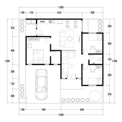 Architecture plan with furniture. home floor plan, isolated on white background, stock illustration. Vector eps