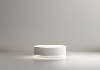 Minimalist White 3D Cylindrical Podium Floating on a Glowing Surface for Modern Product Display