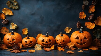 Celebration Thanksgiving Day Card with empty space for greetings with festive pumpkins and autumn leaves in a warm fall setting