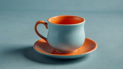 Obraz premium A simple cup on a light blue surface with soft shadows.