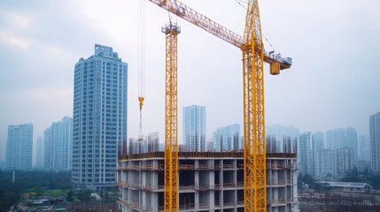 Fototapeta premium Constructing a new building in urban construction zone cityscape