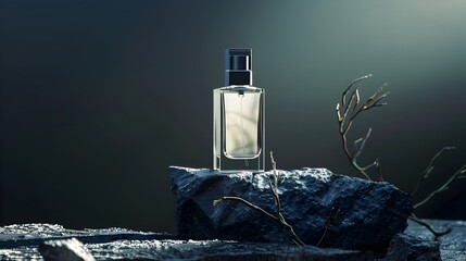 Minimalist Mockup of a Premium Men's Perfume Bottle on a Dark Stone Background