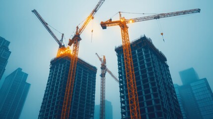 Fototapeta premium Building progress city center construction urban landscape highrise