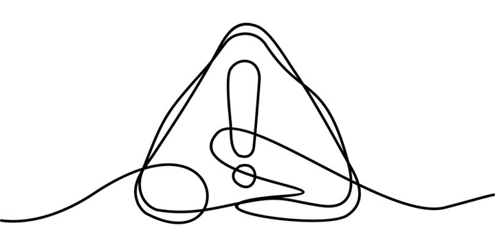 recommend clip art: Continuous line drawing of symbols for danger sign, warning sign, attention sign, exclamation mark. abstract line art illustration