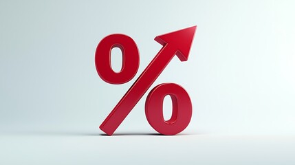 A red percentage symbol with an upward arrow, representing growth, increase, or positive financial trends against a light background.