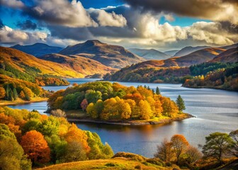 Sweeping Autumn View of Tree-Covered Hills and Valleys Along Loch Sunart in the Picturesque Ardnamurchan Peninsula with Vibrant Fall Colors and Tranquil Waters