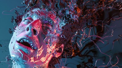 Abstract Portrait: A Glowing Face in Liquid Form