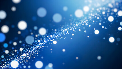 Abstract background of winter snowflake and snowfall with blue and white blurred particles, circle bokeh lights. 