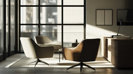 A room with two chairs and a desk