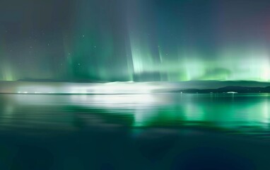 A beautiful green lake with a bright green sky above it