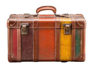 Vintage Brown Suitcase with Colorful Stripes