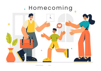 Homecoming Vector Illustration featuring a Joyous Moment of Reunion, Welcoming Someone Back Home in a Flat Style Cartoon Background