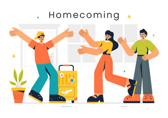 Homecoming Vector Illustration featuring a Joyous Moment of Reunion, Welcoming Someone Back Home in a Flat Style Cartoon Background