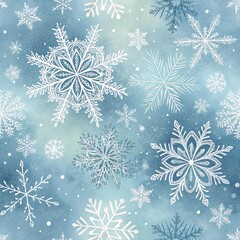 seamless New Year pattern with gentle snowflakes on a beautiful blue background, gradient from white to blue.