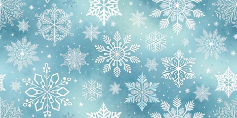 seamless New Year pattern with gentle snowflakes on a beautiful blue background, gradient from white to blue.