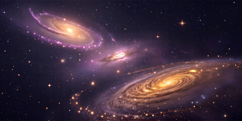 Obraz premium Galactic healing energy background with swirling galaxies and luminous stars in deep space 
