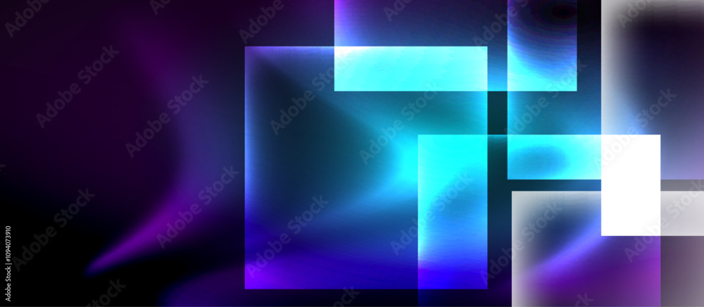 Poster glass squares with neon shiny light abstract background