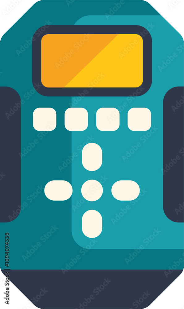 Poster electronic device with display screen showing control panel interface for modern technology
