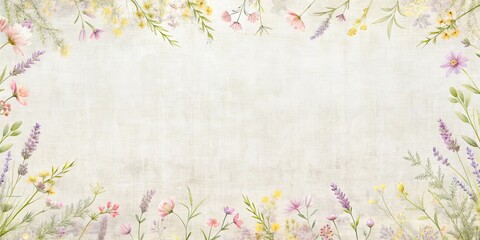 Delicate Floral Border on Textured Background, Perfect for Wedding Invitations or Announcements