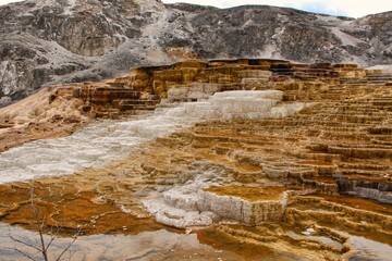 Close View of Mound Spring at Mammoth Hot Springs in Yellowstone National Park Wyoming.