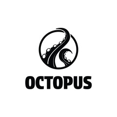 octopus tentacle kraken logo design concept idea with label circle