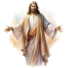 Portrayal of Jesus in flowing robes water color. on isolated white background, Clipping path