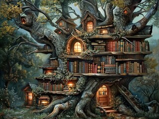 Enchanted Treehouse Library: A Magical Place to Read and Dream