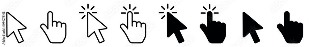 Fototapete computer mouse click cursor and hand cursor icons set. pointer click. clicking finger. hand pointer 