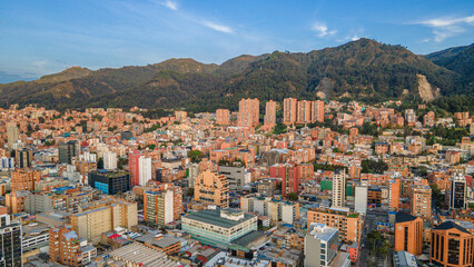 Aerial View of Bogotá, Colombia: A Blend of Modern Architecture and Scenic Mountains
