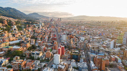 Aerial View of Bogotá, Colombia: Modern Urban Landscape Showcasing Iconic Architecture and Vibrant...
