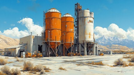 Obraz premium Industrial Landscape in a Desert Setting