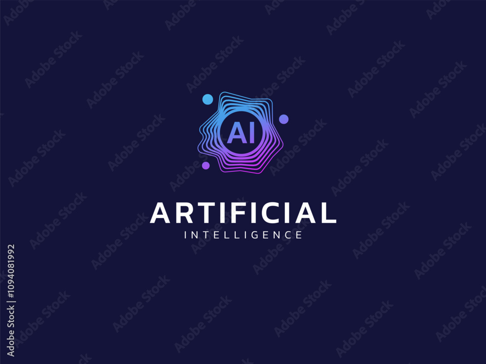 Wall mural artificial intelligence with letter ai in abstract technology circle wave moving analysis logo vecto