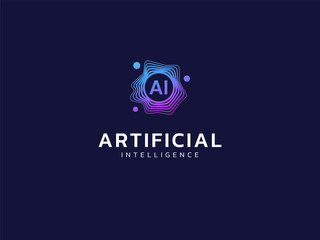 Artificial intelligence with letter AI in Abstract Technology Circle Wave Moving Analysis logo vector design concept. AI technology logotype symbol for advance technology, tech company, identity, ui.