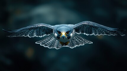 Swift peregrine falcon diving at high speed