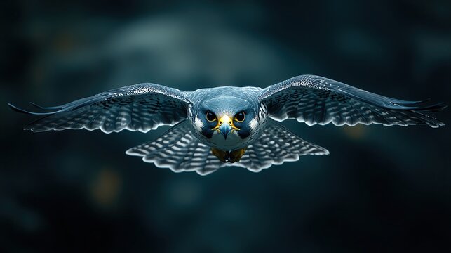 Swift peregrine falcon diving at high speed