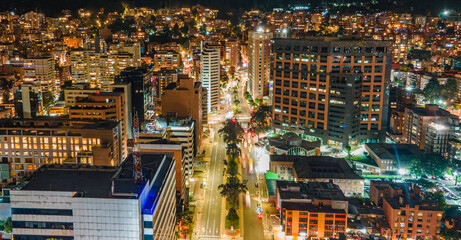 Nighttime Cityscape of Bogotá, Colombia: A Stunning View of Modern Architecture and Urban Life