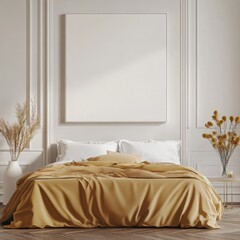 Modern Minimalist Bedroom with White Wall and Artwork