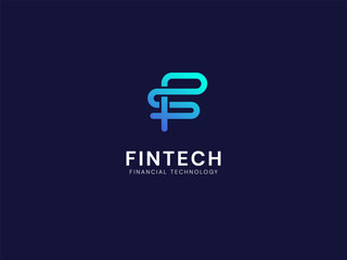 FinTech Financial Technology with letter F Connecting network lines technology Analysis logo vector design concept. Letter f logotype symbol for digital finance, ui, technology, investment, business.