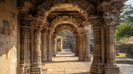 Fototapeta premium Ancient Indian Temple Architecture: A Marvel of Stone Carvings