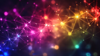 A constellation of differently colored stars connected by glowing lines, depicting the interconnectedness and brilliance of diverse individuals within a community, minimalist composition