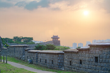 Hwaseomun Gate of Hwaseong Fortress in Suwon, UNESCO world heritage in South Korea