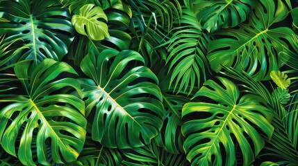 Fototapeta premium Tropical Plants: Iconic foliage like banana leaves and coconut palms, integral to the tropical aesthetic, adding lush greenery and vibrant energy to any space. 