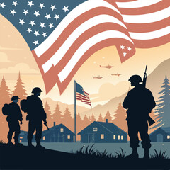 american flag on the city
