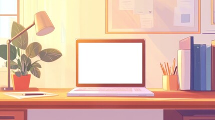 Fototapeta premium Home office setup modern workspace digital illustration bright atmosphere minimalist view productivity concept for creative minds