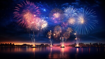 Magnificent Fireworks Display Over Sparkling City Skyline Celebrating the New Year