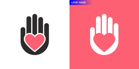 Hand heart logo. Care, giving, affection. Icon symbol design template EPS 10.