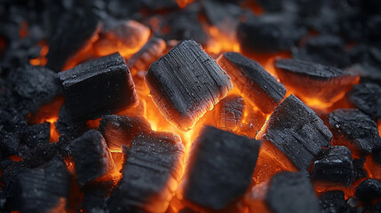 glowing embers and burning charcoal, highlighting the warmth, energy, and transformation of fire in a peaceful, controlled burn, symbolizing life, change, and renewal
