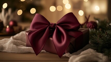 Festive surprise gift box cozy living room holiday decor warm atmosphere close-up view joyful celebration of giving