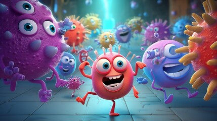 Playful 3D Cartoon Monsters Discussing the Immune System