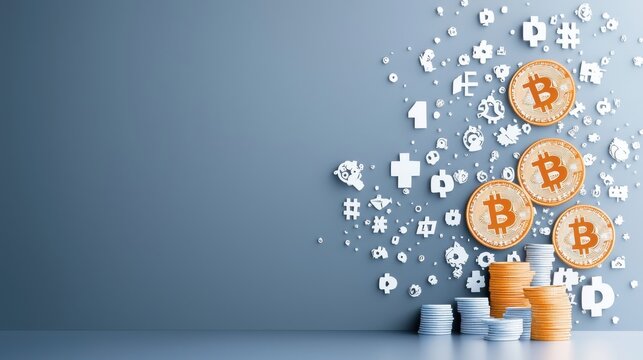 Creative paper cut art depicting bitcoin coins modern studio digital artwork minimalist setting close-up view financial concept